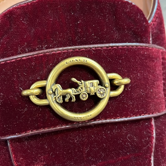 Coach Burgundy Velvet Mules with Gold Accent - Picture 4 of 8